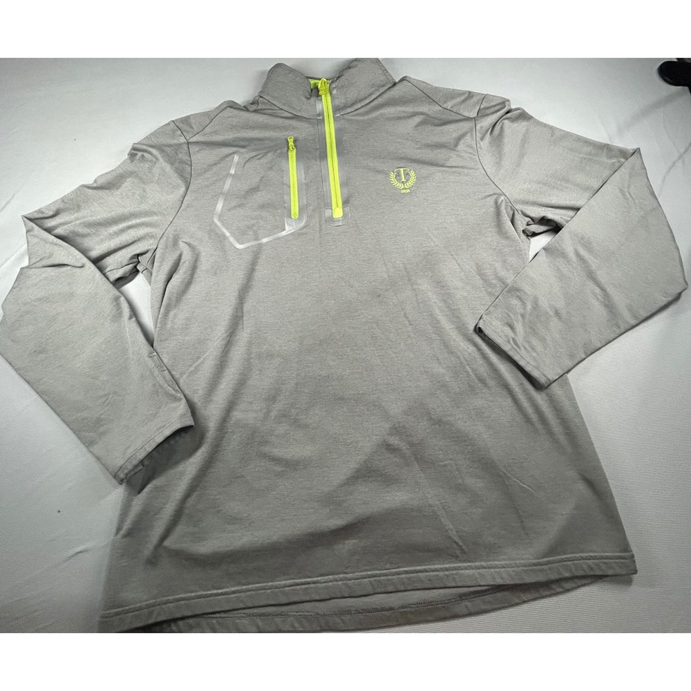 RLX Ralph Lauren Mens Gray Neon Yellow Quarter Zip Pullover Performance Top L